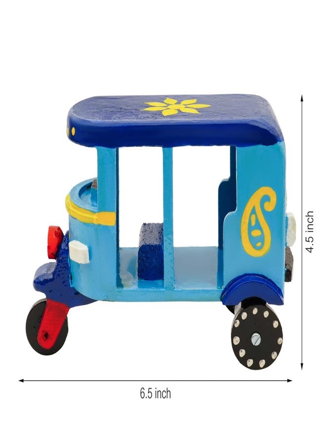Toolart® Wooden Handcrafted Hand-Painted Auto Rickshaw Toy for Kids | Traditional Push & Pull Wooden Toy Showpiece | Best Birthday Return Gift (Small_Auto_Parent) (05r) - Image 3